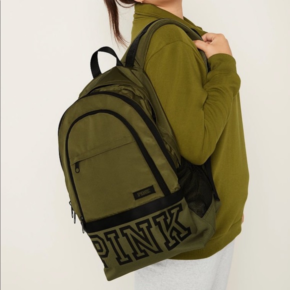 Victoria Secret’s PINK Collegiate Backpack Olive Green and Black - Picture 8 of 8